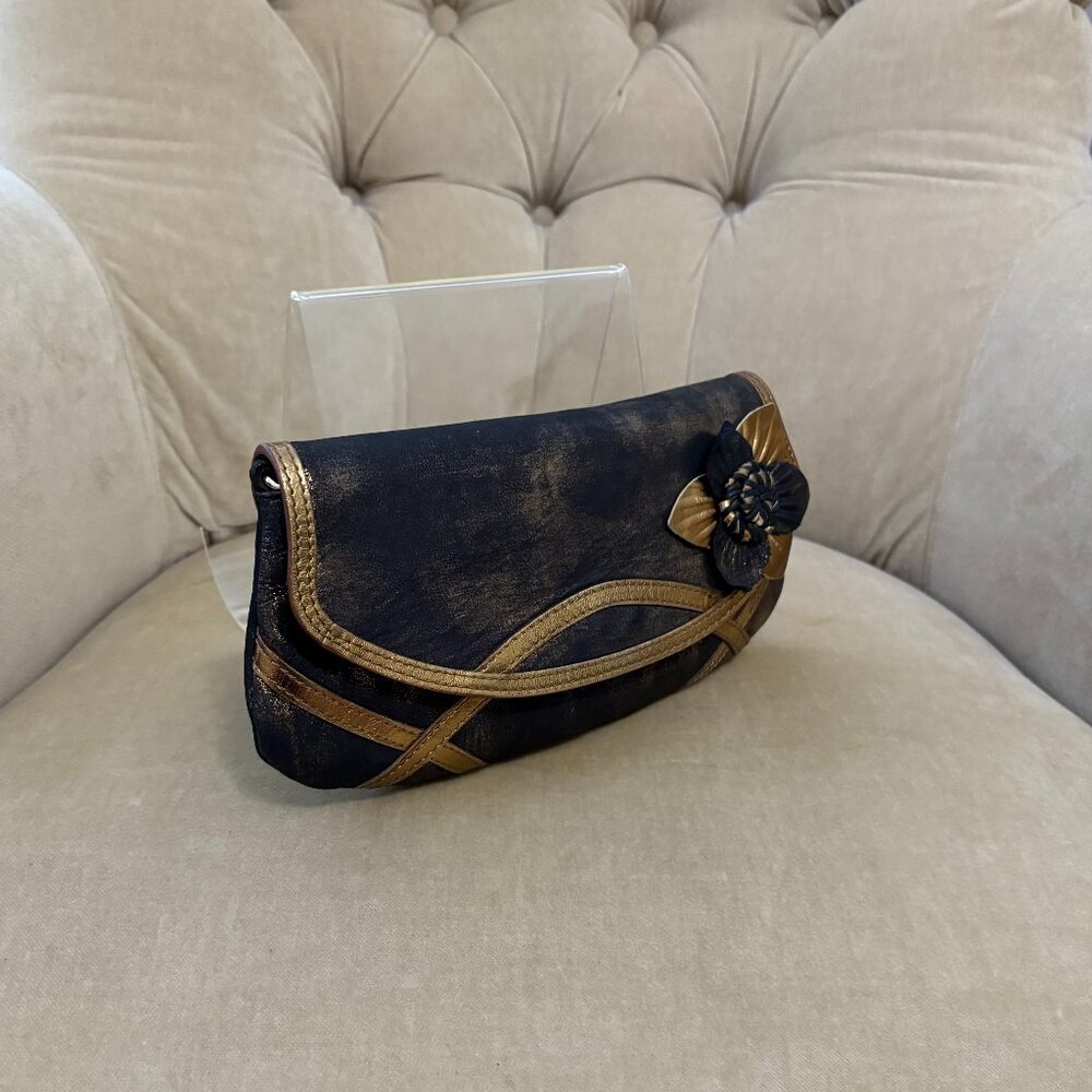 Auth PATRIZIA PEPE Italy Distressed Leather Flora Baguette Clutch Bag - Picture 5 of 8